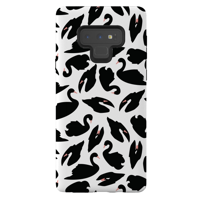 Galaxy Note 9 StrongFit Black Swan Pattern on White 031 by Jelena Obradovic