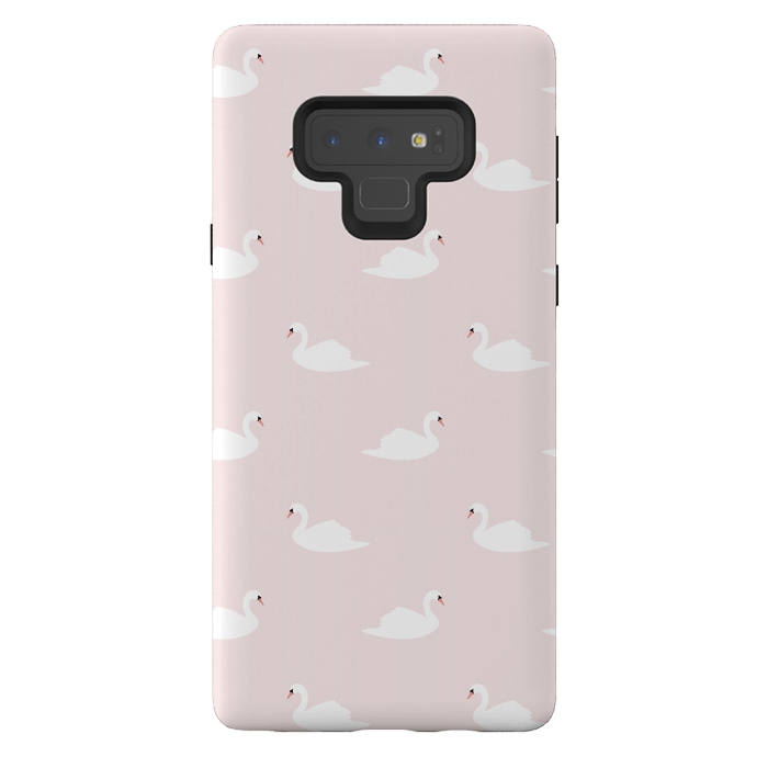 Galaxy Note 9 StrongFit Swan pattern on pink 033 by Jelena Obradovic