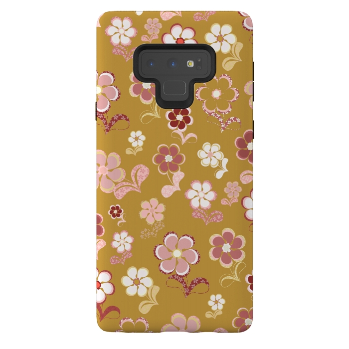 Galaxy Note 9 StrongFit 60s Flowers in Mustard and Pink by Paula Ohreen