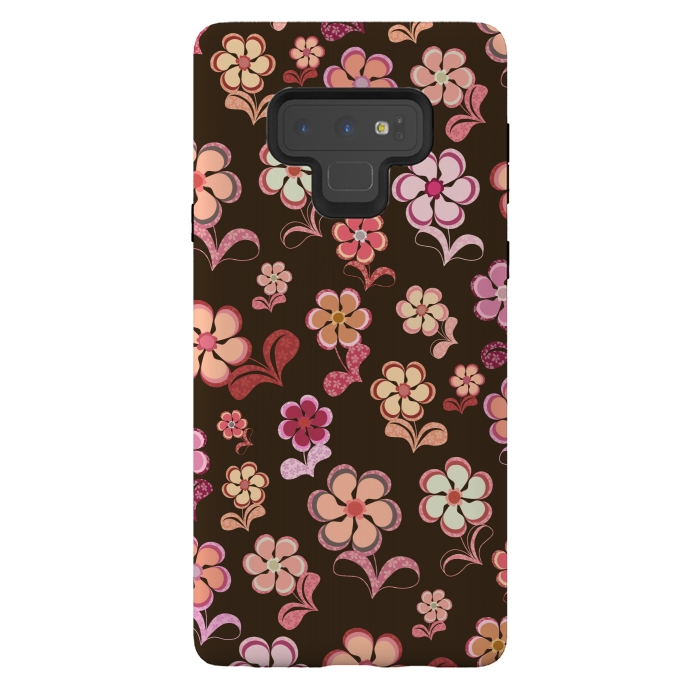 Galaxy Note 9 StrongFit 60s Flowers on Chocolate Brown by Paula Ohreen