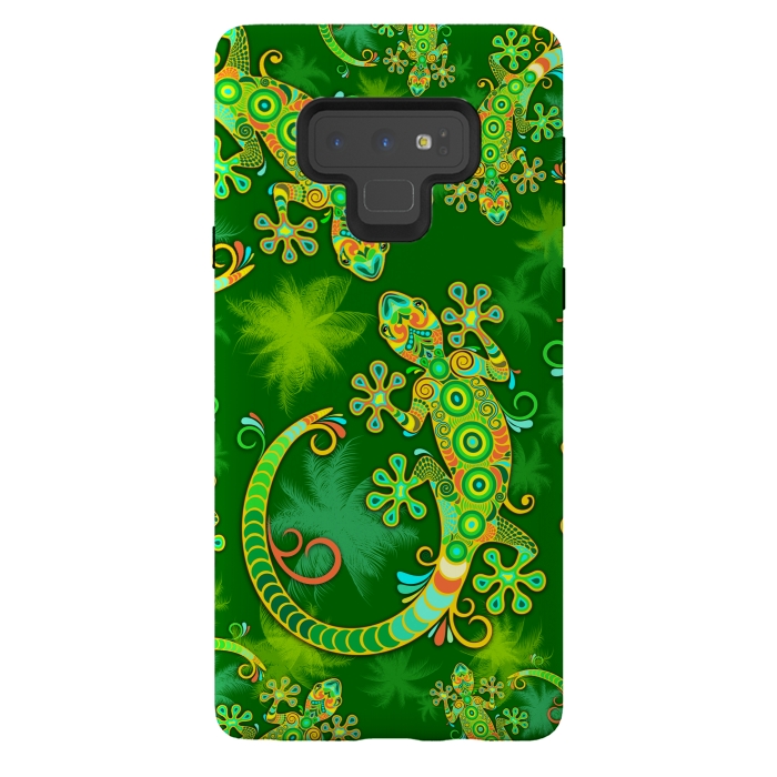 Galaxy Note 9 StrongFit Gecko Lizard Colorful Tattoo Style by BluedarkArt