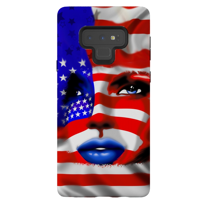 Galaxy Note 9 StrongFit Usa Flag on Girl's Face by BluedarkArt