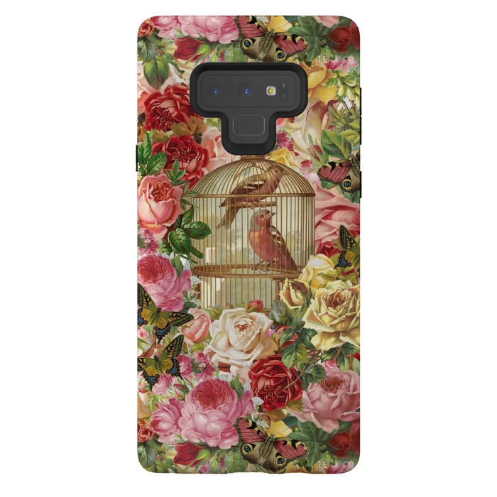 Galaxy Note 9 StrongFit Vintage Bird Cage and Flowers by Andrea Haase