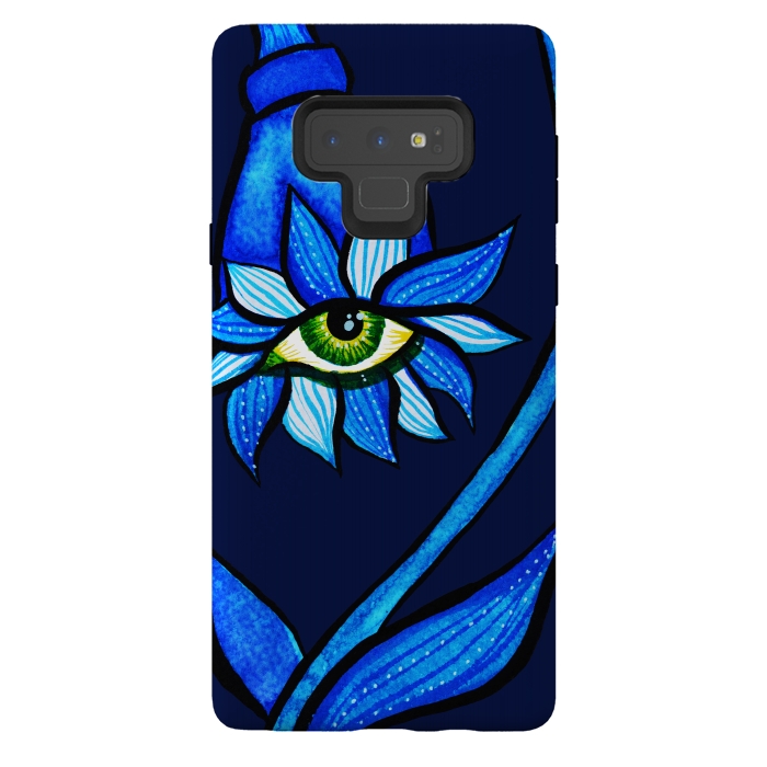 Galaxy Note 9 StrongFit Blue Staring Creepy Eye Flower by Boriana Giormova
