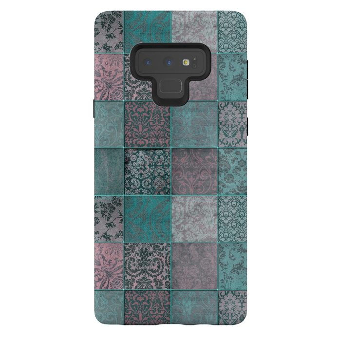 Galaxy Note 9 StrongFit Vintage Teal Patchwork by Andrea Haase
