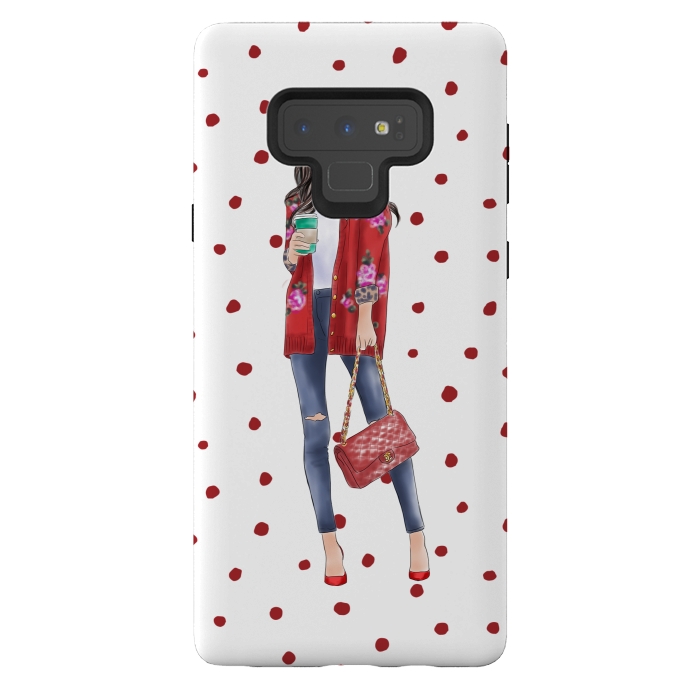 Galaxy Note 9 StrongFit Coffee City Girl with Red Polka Dots by DaDo ART