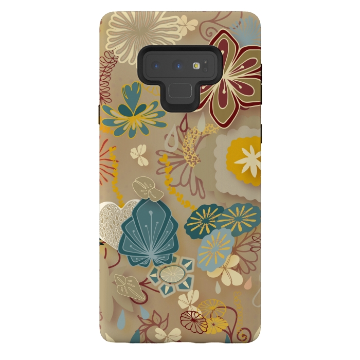 Galaxy Note 9 StrongFit Paper-Cut Florals on Gold by Paula Ohreen