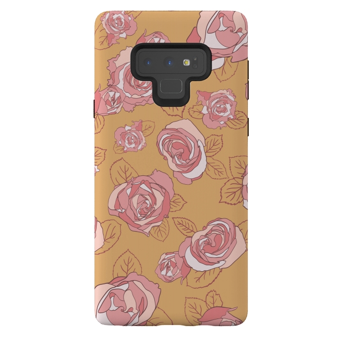 Galaxy Note 9 StrongFit Retro Roses on Mustard by Paula Ohreen