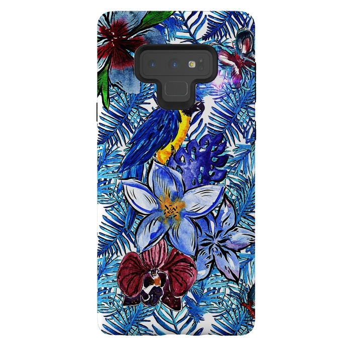Galaxy Note 9 StrongFit Blue Jungle Bird Pattern by  Utart