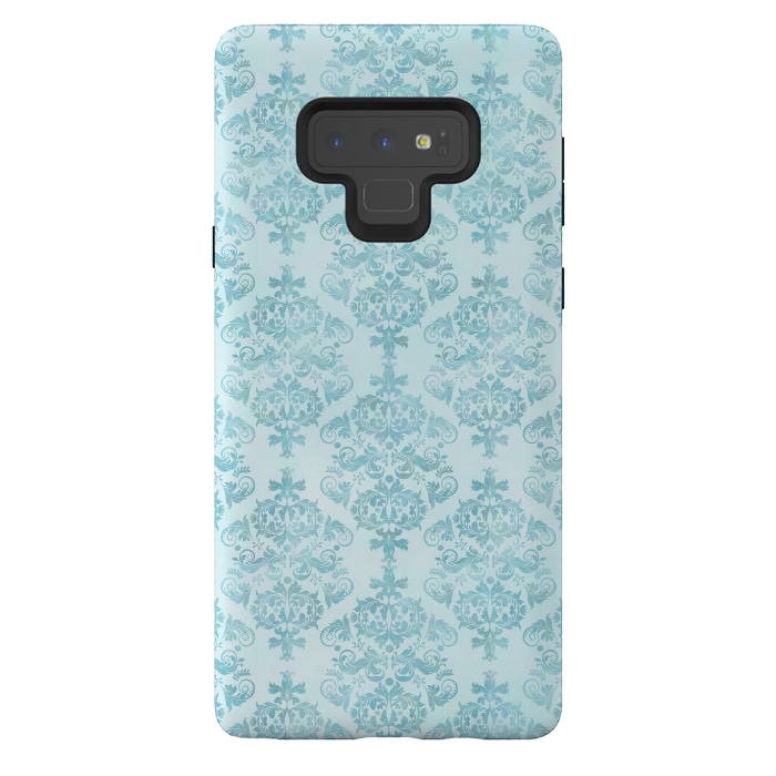 Galaxy Note 9 StrongFit Teal Watercolor Damask Pattern by Andrea Haase