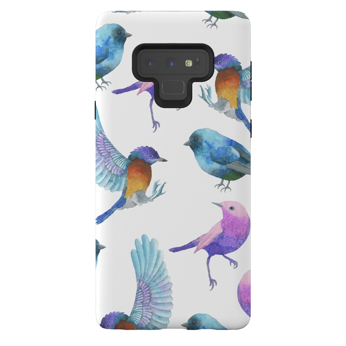 Galaxy Note 9 StrongFit Colorful Watercolors Birds Pattern by Dushan Medich