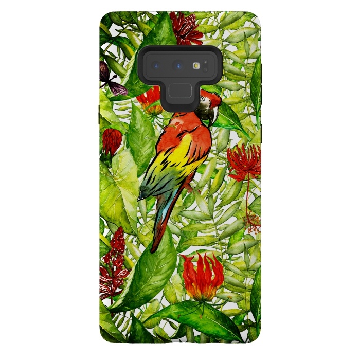 Galaxy Note 9 StrongFit Aloha Parrot and Flower Jungle by  Utart