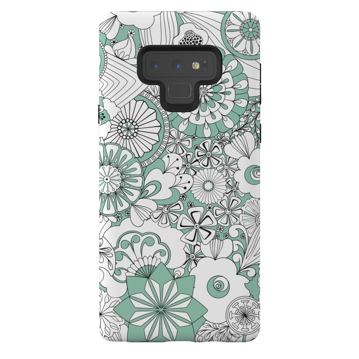 Galaxy Note 9 StrongFit 70s Flowers - Mint Green and White by Paula Ohreen