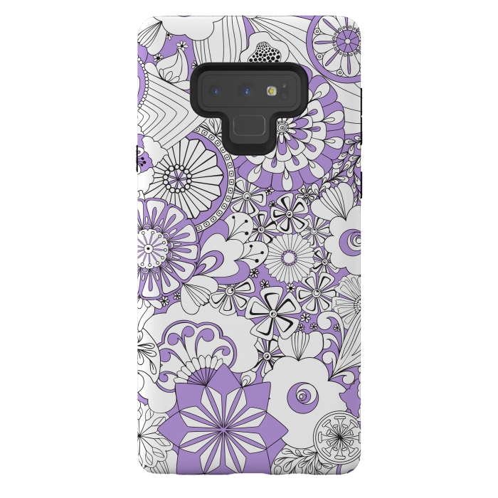 Galaxy Note 9 StrongFit 70s Flowers - Lilac and White by Paula Ohreen