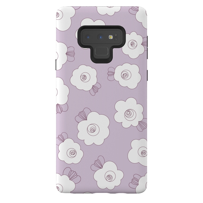 Galaxy Note 9 StrongFit Fluffy Flowers - White on Lilac by Paula Ohreen