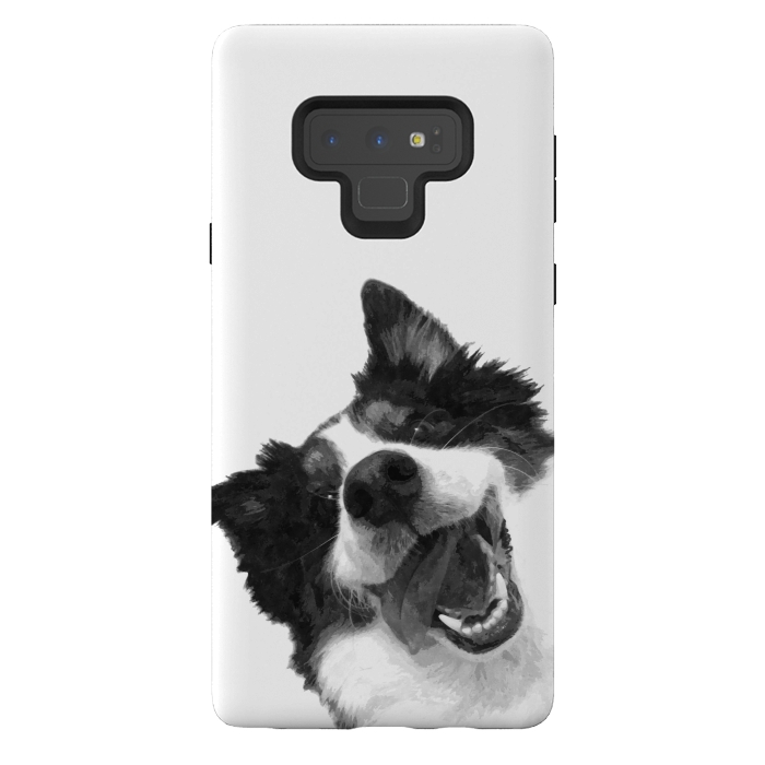 Galaxy Note 9 StrongFit Black and White Happy Dog by Alemi