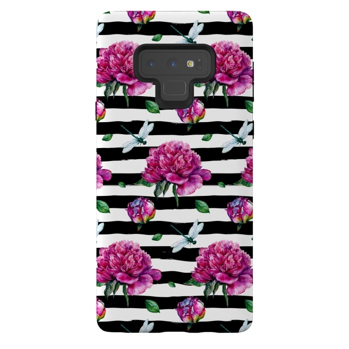 Galaxy Note 9 StrongFit Black Stripes and Peonies by  Utart