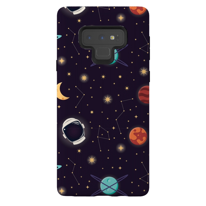 Galaxy Note 9 StrongFit Universe with planets, stars and astronaut helmet seamless pattern, cosmos starry night sky, vector illustration by Jelena Obradovic