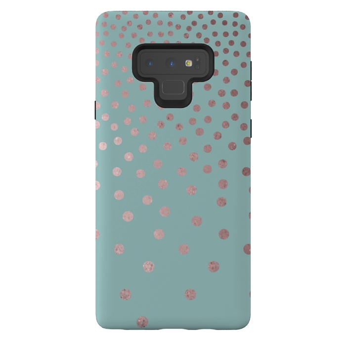 Galaxy Note 9 StrongFit Shiny Rosegold Polka Dots On Teal by Andrea Haase