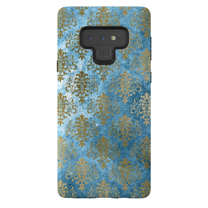 Galaxy Note 9 StrongFit Blue and Gold Trendy Vintage Damask Pattern by  Utart