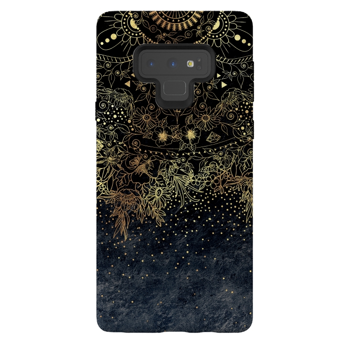 Galaxy Note 9 StrongFit Stylish Gold floral mandala and confetti by InovArts