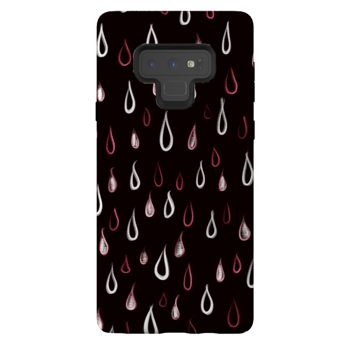 Galaxy Note 9 StrongFit Dark White And Red Raindrops Pattern by Boriana Giormova