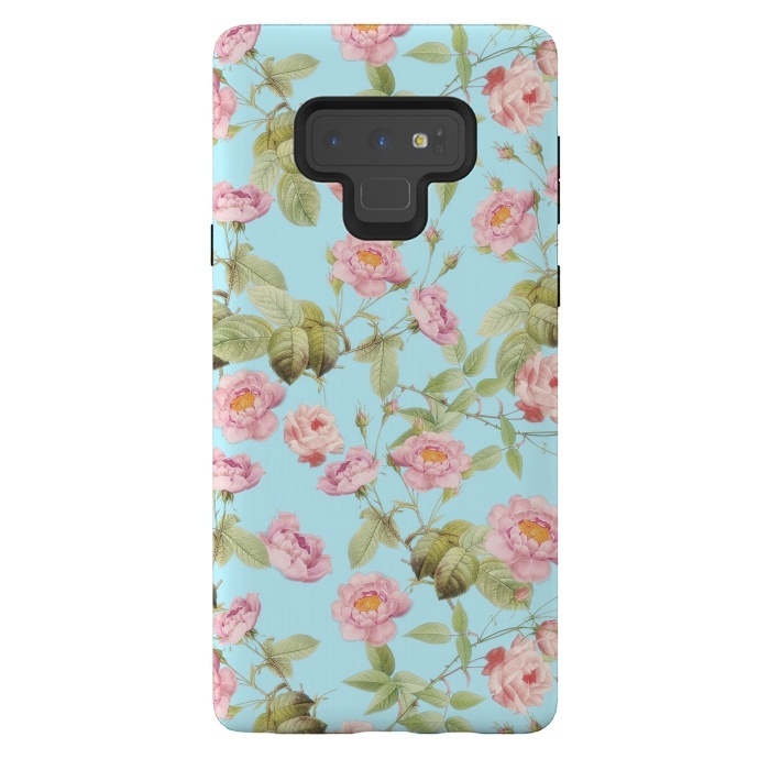 Galaxy Note 9 StrongFit Pastel Teal and Pink Roses Pattern by  Utart