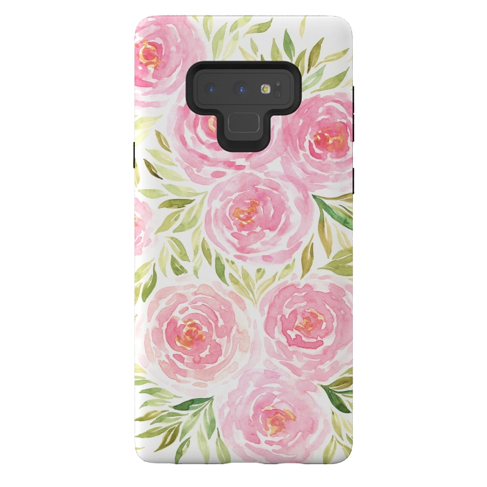 Galaxy Note 9 StrongFit Pastel Pink Peony Floral Print by Becky Starsmore