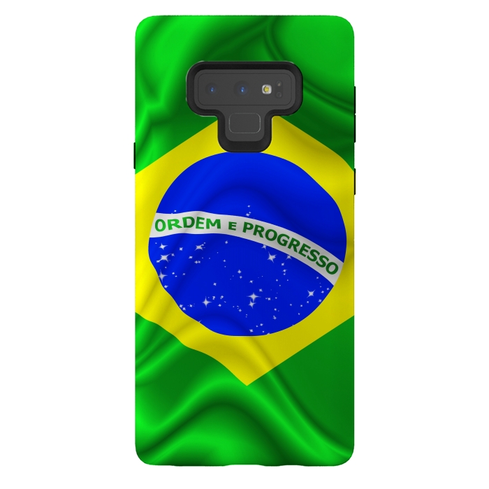 Galaxy Note 9 StrongFit Brazil Waving Silk Flag by BluedarkArt