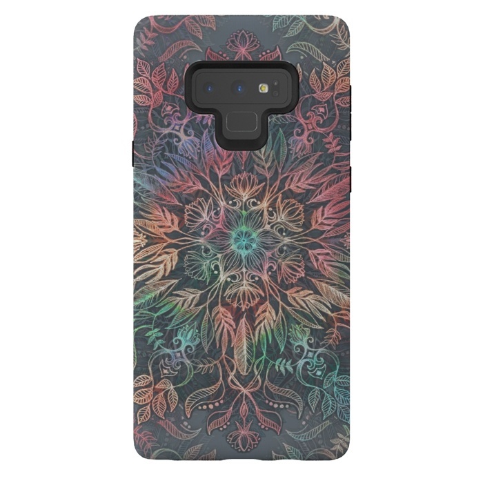 Galaxy Note 9 StrongFit Winter Sunset Mandala in Charcoal, Mint and Melon by Micklyn Le Feuvre