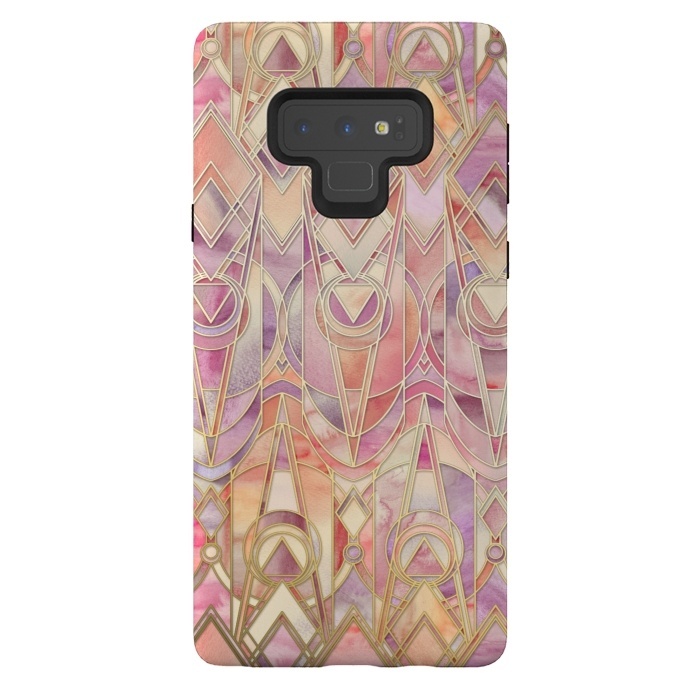 Galaxy Note 9 StrongFit Glowing Coral and Amethyst Art Deco Pattern by Micklyn Le Feuvre