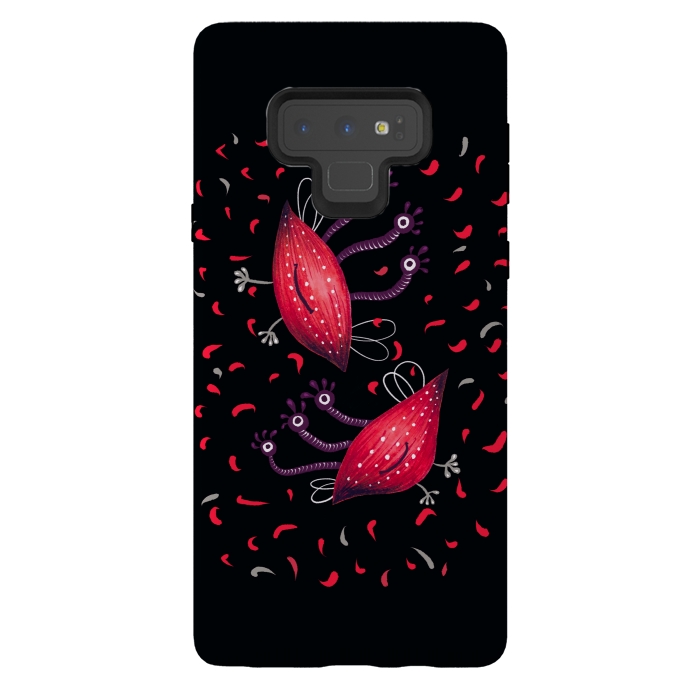Galaxy Note 9 StrongFit Cute Funny Red Three Eyed Cartoon Aliens by Boriana Giormova
