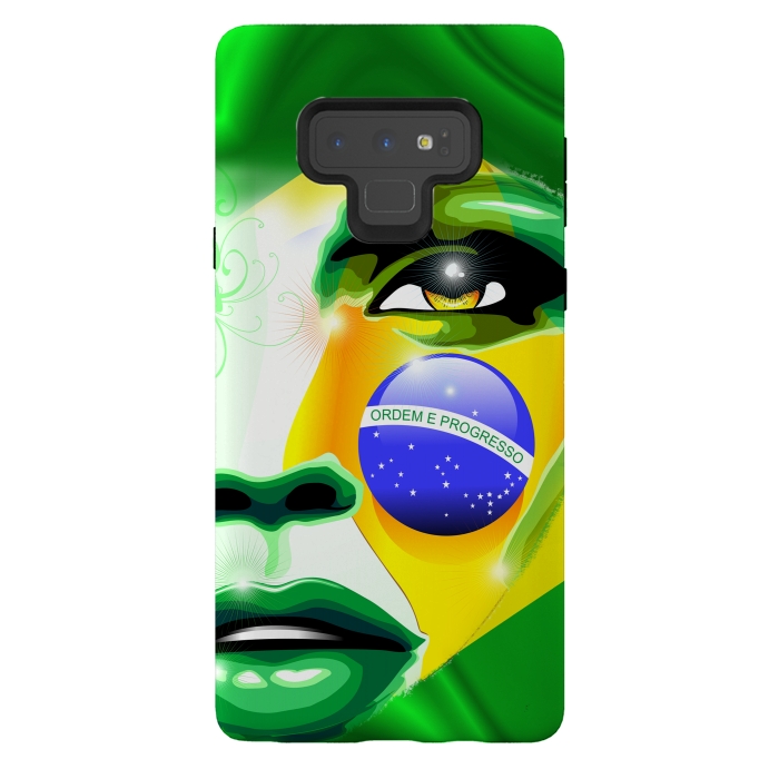 Galaxy Note 9 StrongFit Brazil Flag Colors on Beautiful Girl Portrait by BluedarkArt