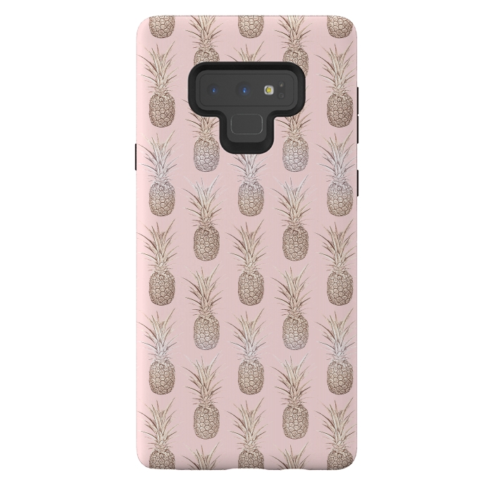 Galaxy Note 9 StrongFit Golden and blush pineapples pattern by InovArts