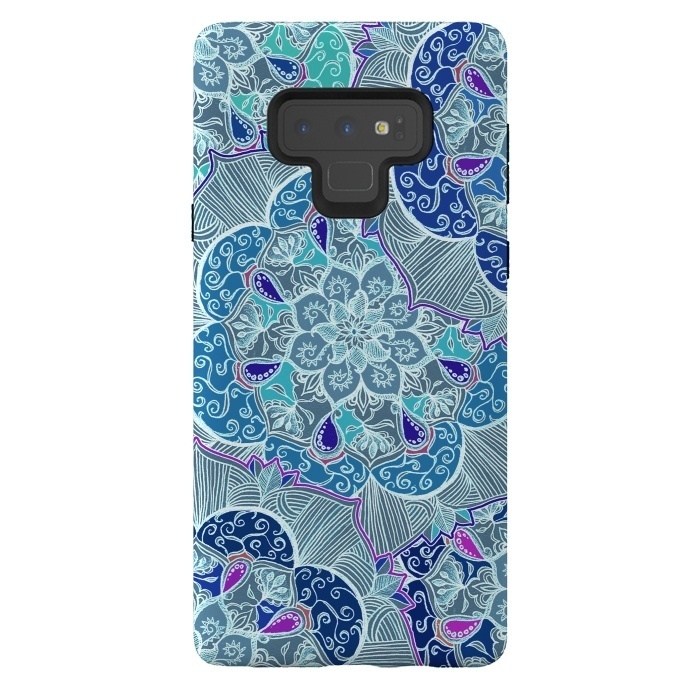 Galaxy Note 9 StrongFit Fresh Doodle in Teal Blue, Purple and Grey by Micklyn Le Feuvre