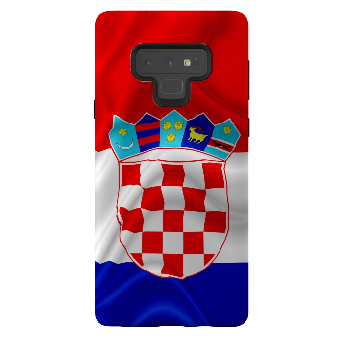 Galaxy Note 9 StrongFit Croatia Flag Waving Digital Silk Satin Fabric  by BluedarkArt