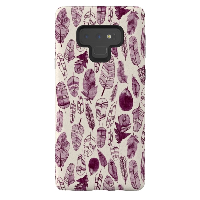 Galaxy Note 9 StrongFit Maroon Feathers  by Tigatiga