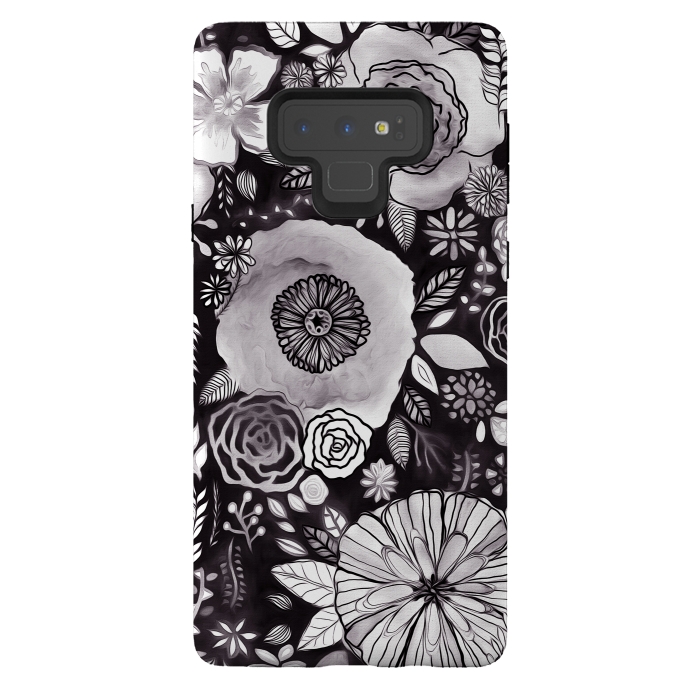 Galaxy Note 9 StrongFit Black & White Floral Mix  by Tigatiga