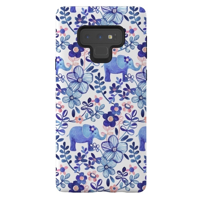 Galaxy Note 9 StrongFit Little Purple Elephant Watercolor Floral on White by Micklyn Le Feuvre