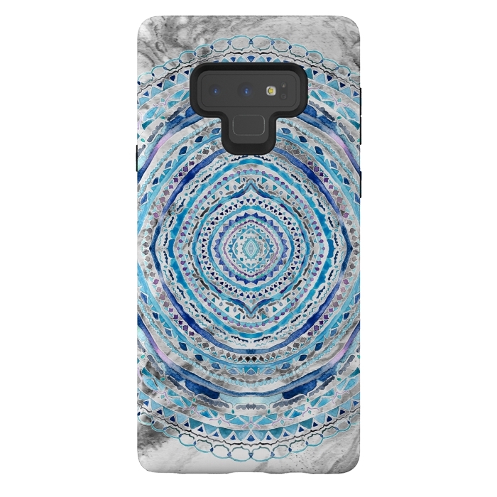 Galaxy Note 9 StrongFit Blue Marbling Mandala  by Tigatiga