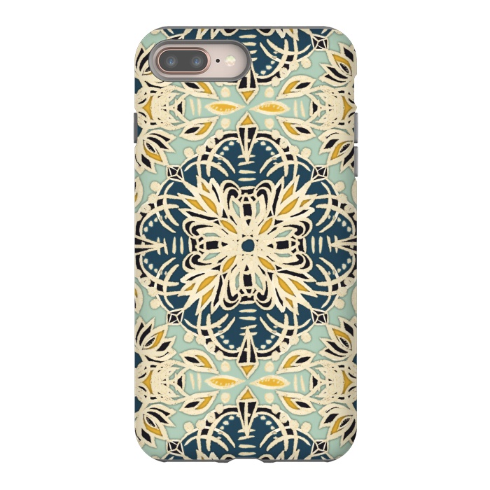 iPhone 7 plus StrongFit Protea Pattern in Deep Teal, Cream, Sage Green & Yellow Ocher by Micklyn Le Feuvre