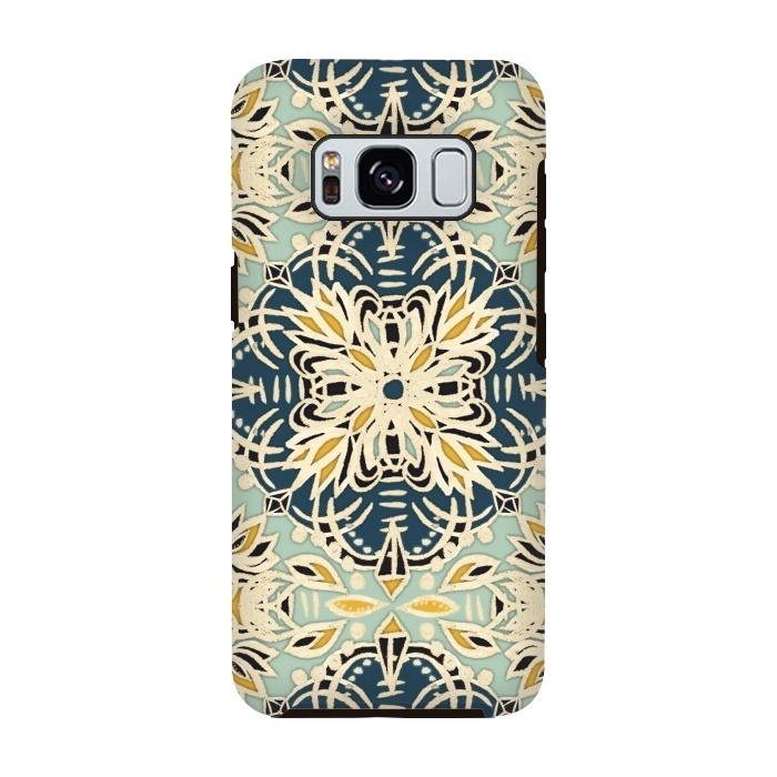 Galaxy S8 StrongFit Protea Pattern in Deep Teal, Cream, Sage Green & Yellow Ocher by Micklyn Le Feuvre