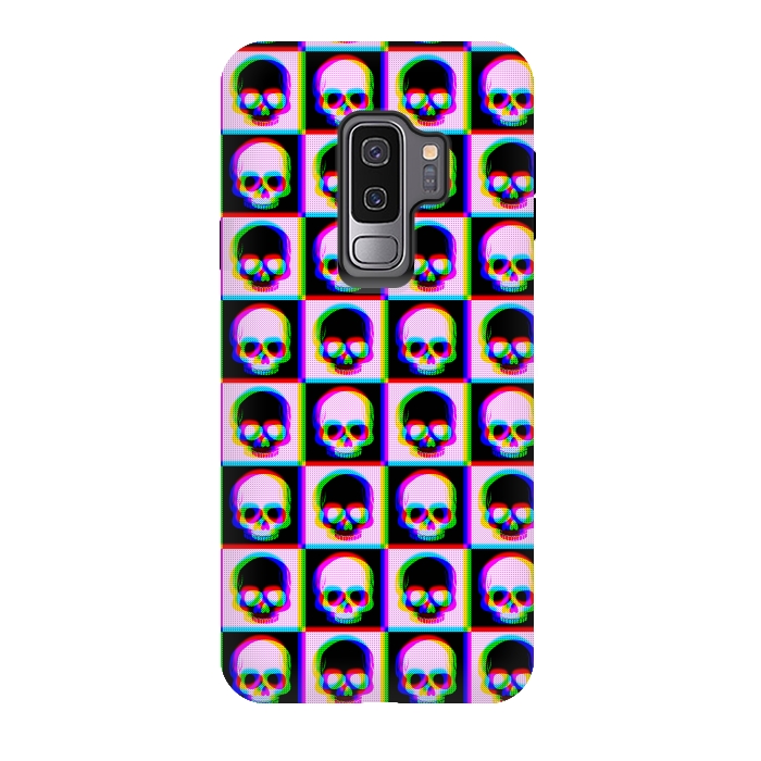 Galaxy S9 plus StrongFit Glitch Checkered Skulls Pattern IV by Art Design Works