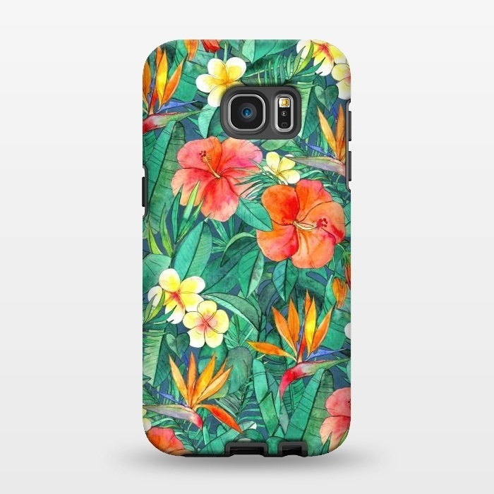 Galaxy S7 EDGE StrongFit Classic Tropical Garden in Watercolor by Micklyn Le Feuvre