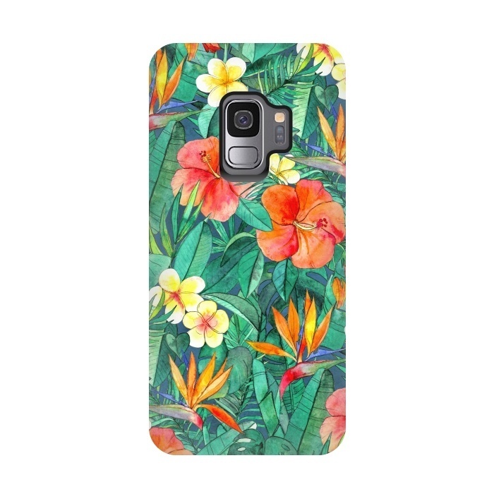 Galaxy S9 StrongFit Classic Tropical Garden in Watercolor by Micklyn Le Feuvre