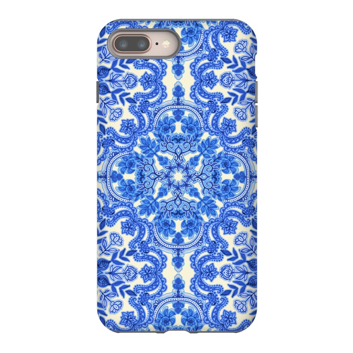 iPhone 7 plus StrongFit Cobalt Blue and China White Folk Art Pattern by Micklyn Le Feuvre