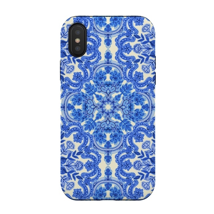 iPhone Xs / X StrongFit Cobalt Blue and China White Folk Art Pattern by Micklyn Le Feuvre