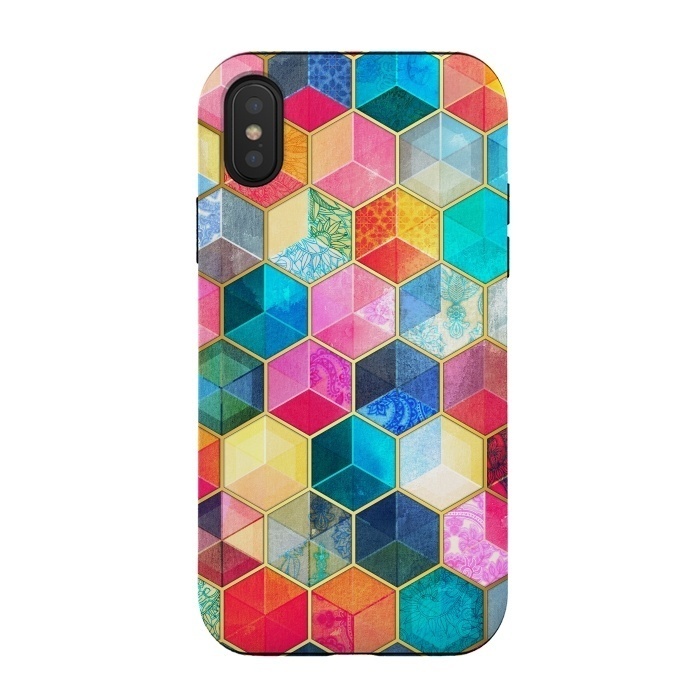 iPhone Xs / X StrongFit Crystal Bohemian Honeycomb Cubes by Micklyn Le Feuvre