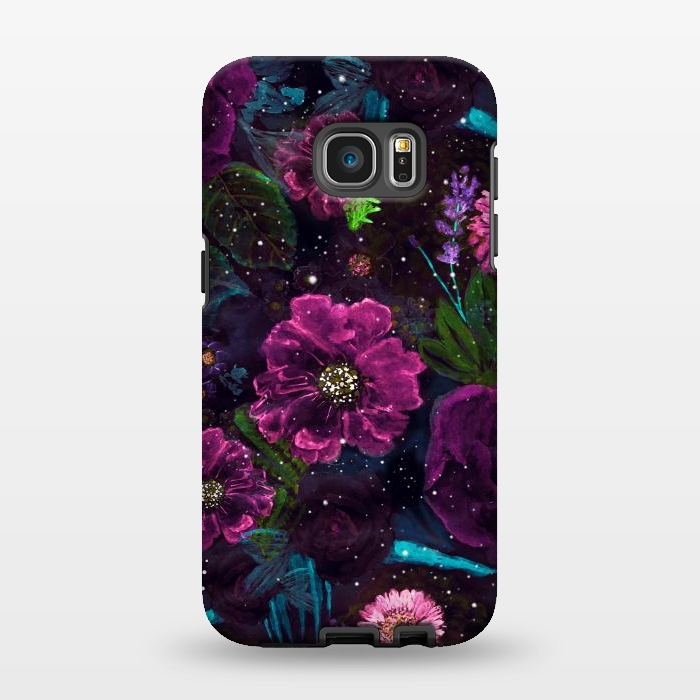 Galaxy S7 EDGE StrongFit Whimsical Watercolor night garden floral hand paint  by InovArts