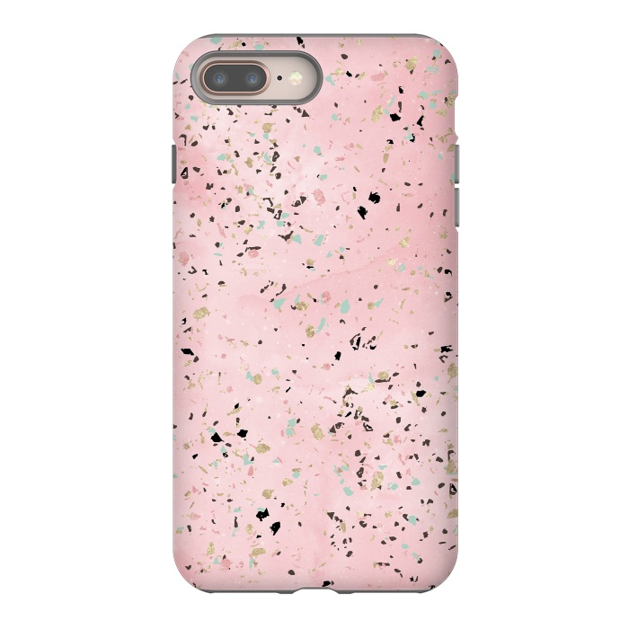 iPhone 7 plus StrongFit Blush and gold marble terrazzo design by InovArts